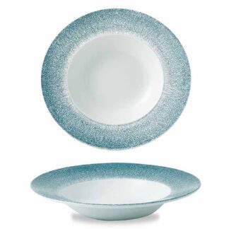 Tallrik djup med brett brem Raku Topaz Blue Orbit